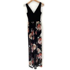 Iris Black Tank Dress Mini Maxi Sheer Size S Floral wedding guest cocktail party